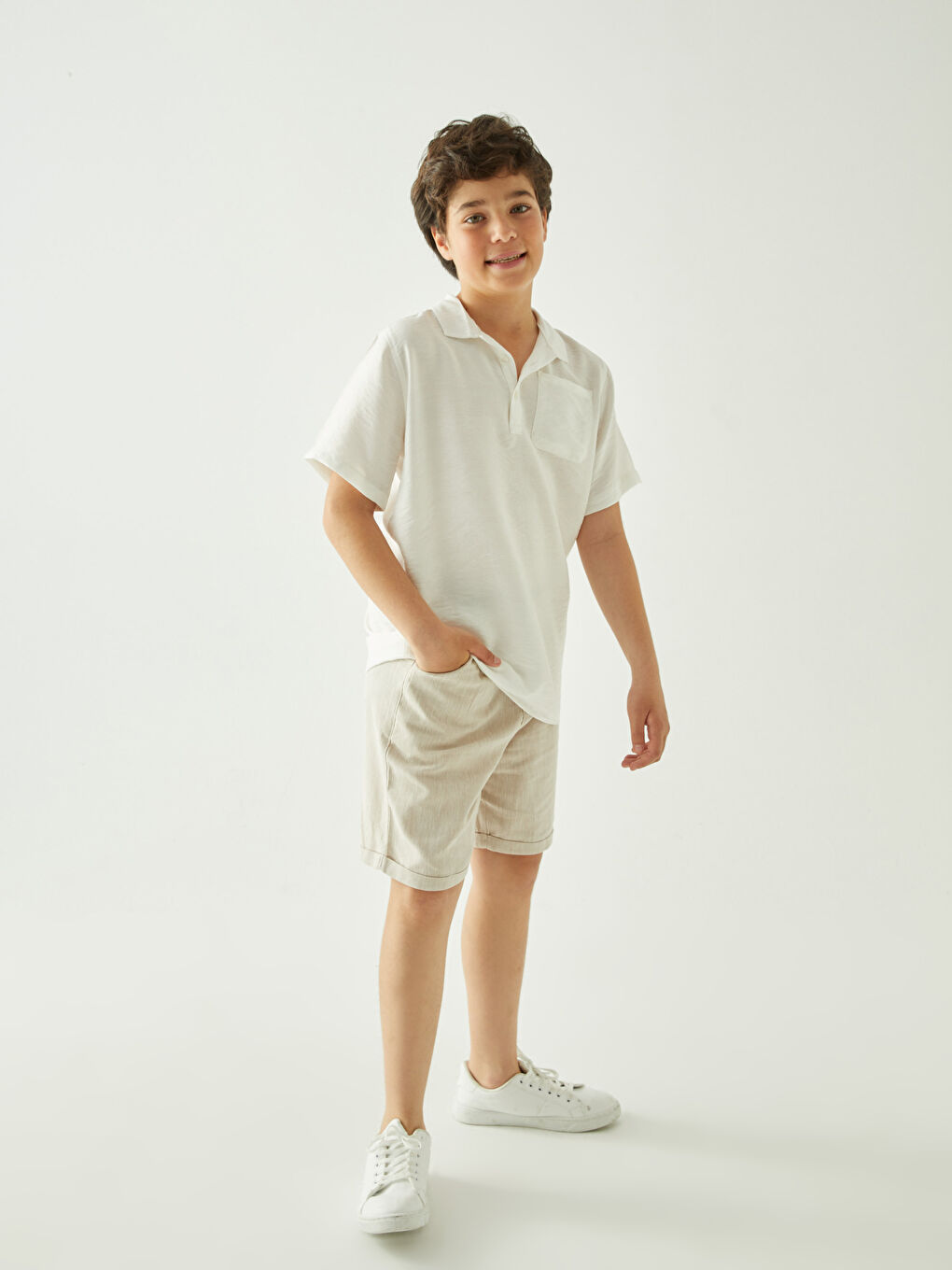 Linen Blend Boys' Shirt and Shorts-1