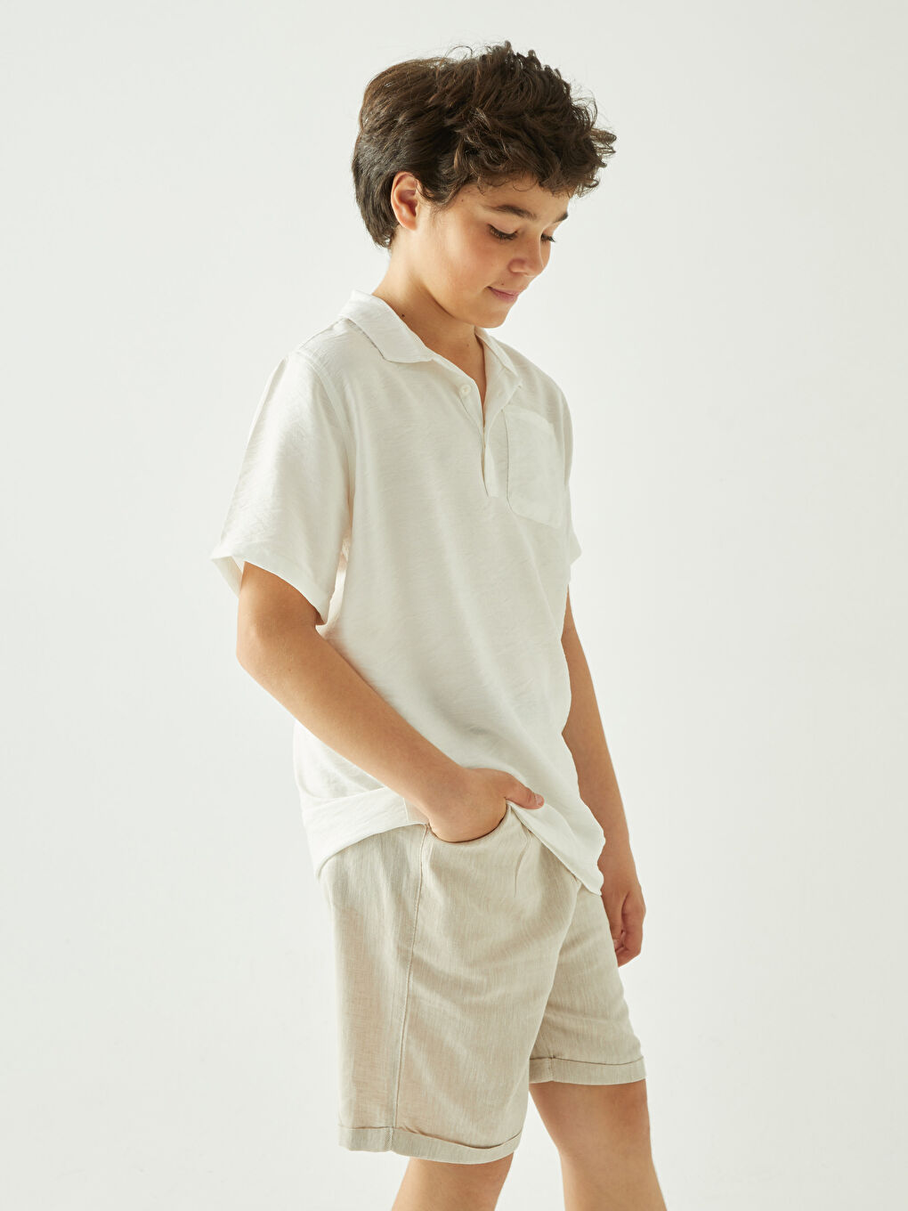 Linen Blend Boys' Shirt and Shorts-2