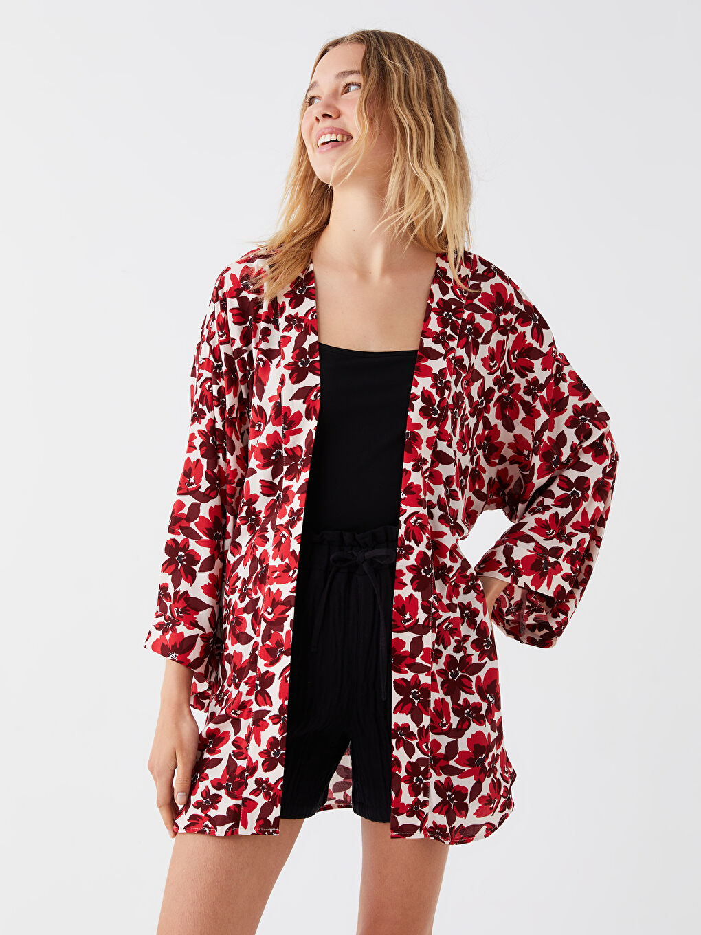 Shawl Collar Floral Women's Kimono -S3K691Z8-LTQ