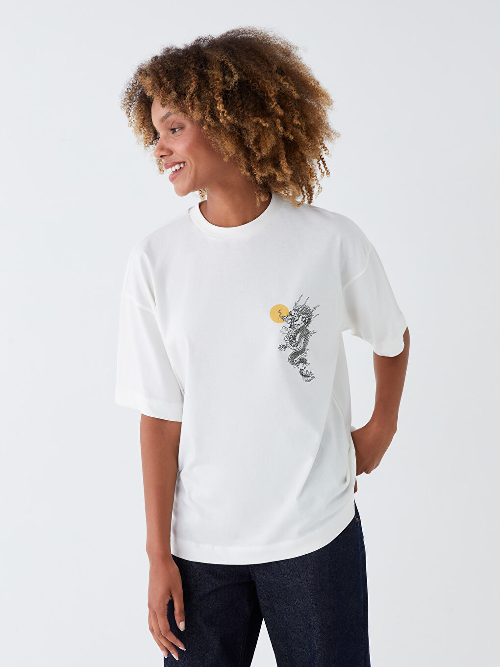 T-shirt à manches courtes imprimé à col rond pour femmes