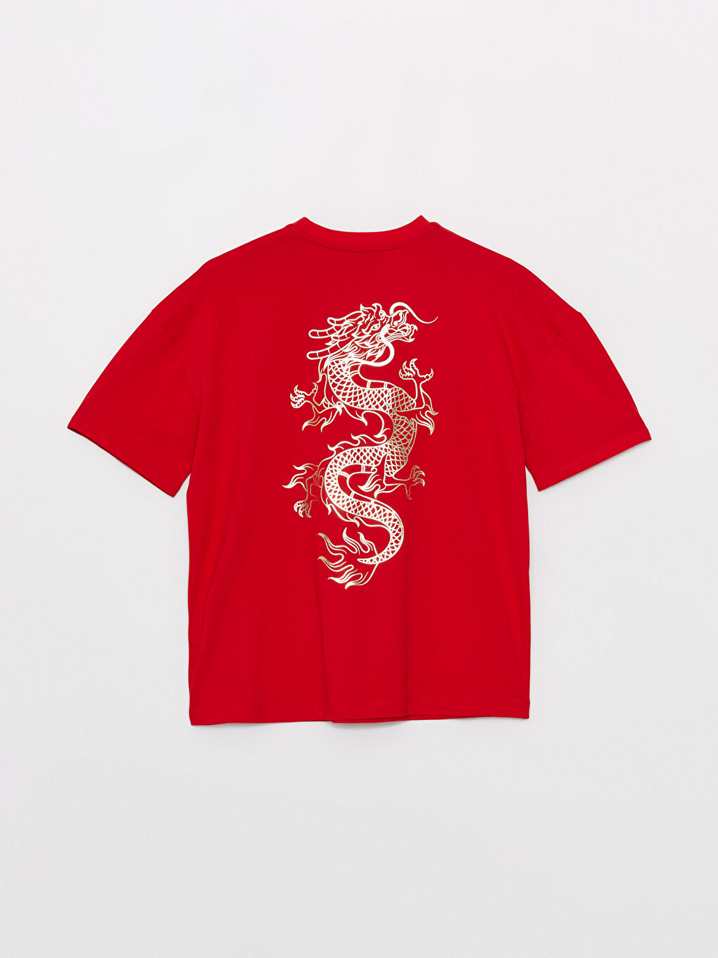 Kırmızı Bisiklet Yaka Baskılı Kısa Kollu Oversize Kadın Tişört-5