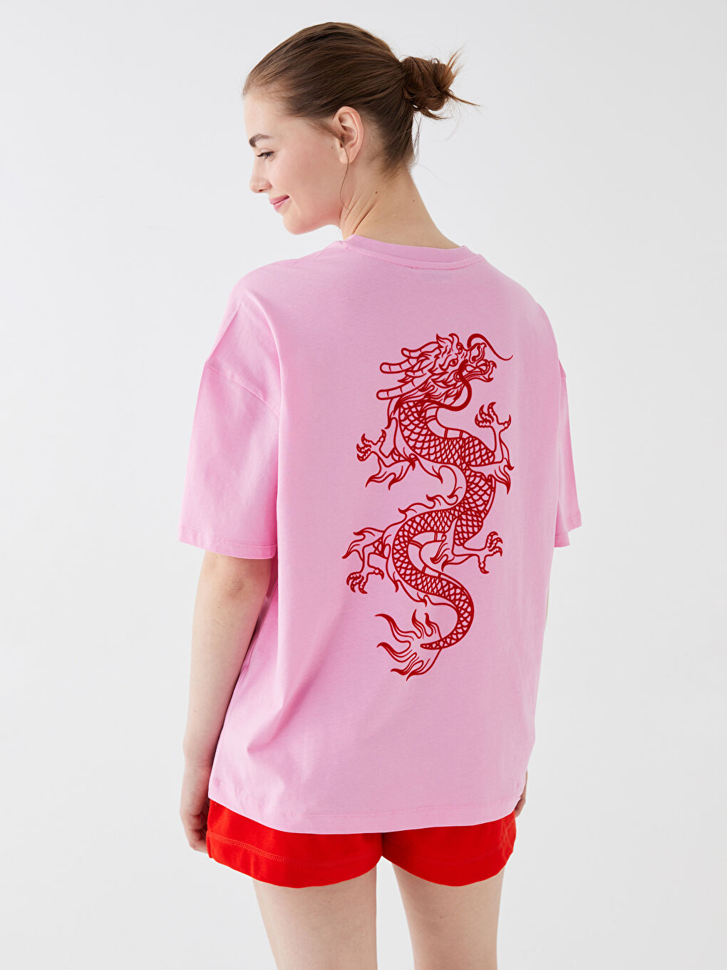 Crew Neck Printed Short Sleeve Oversize Women's T-Shirt