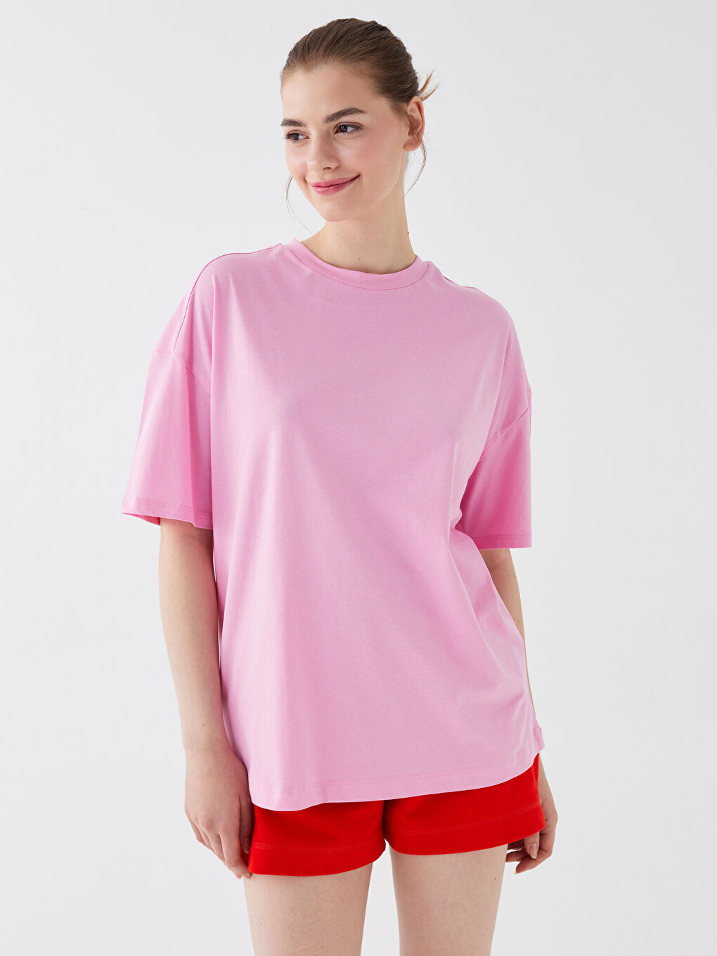 Crew Neck Printed Short Sleeve Oversize Women's T-Shirt-2
