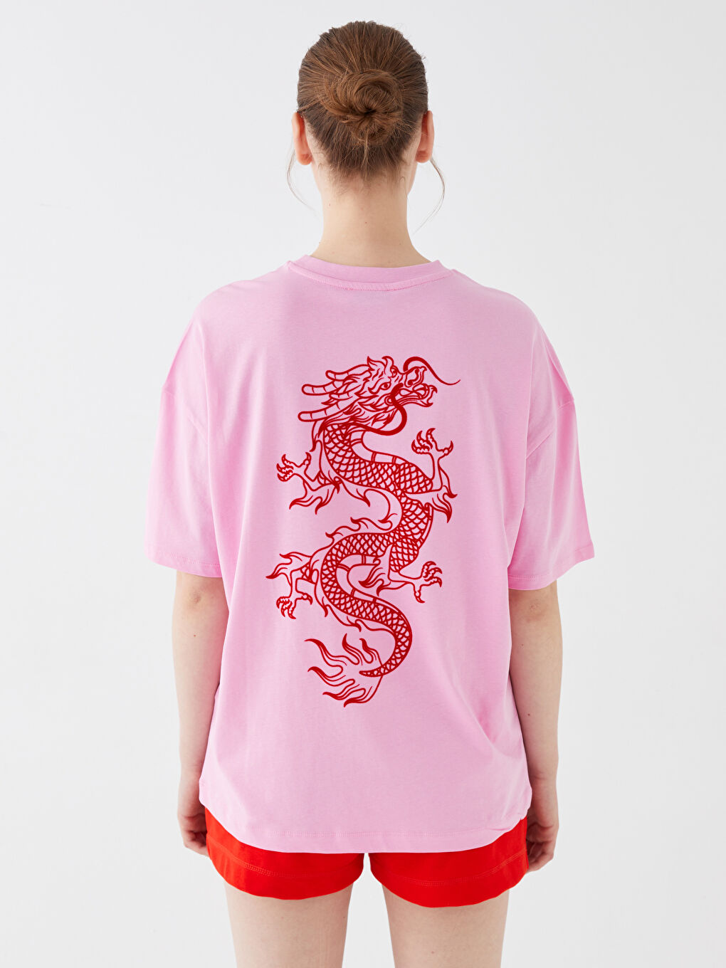 Crew Neck Printed Short Sleeve Oversize Women's T-Shirt-4