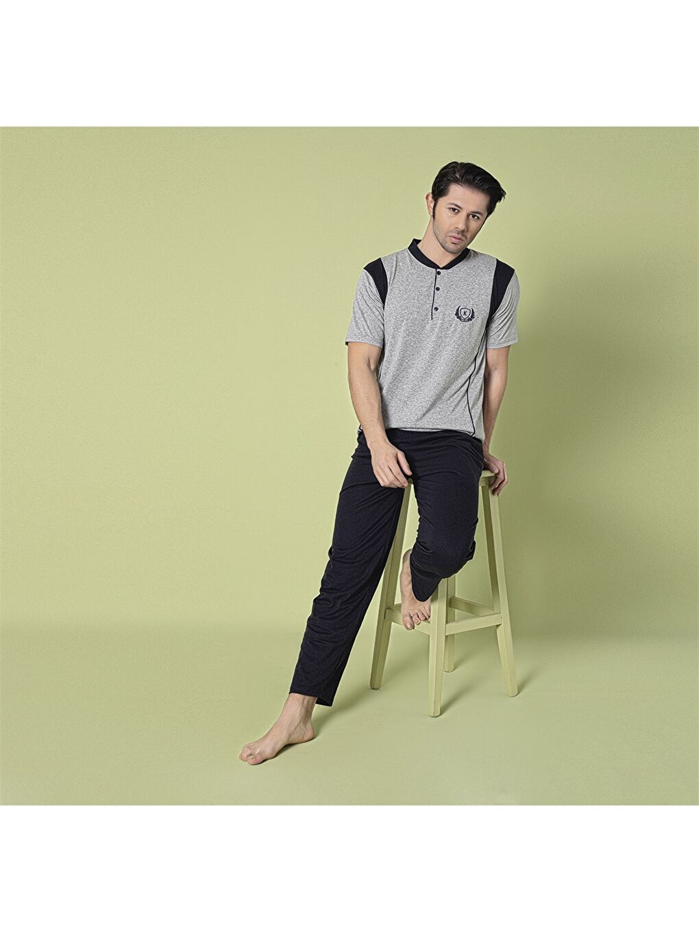 Gri Standart Kalıp Erkek Pijama Takımı