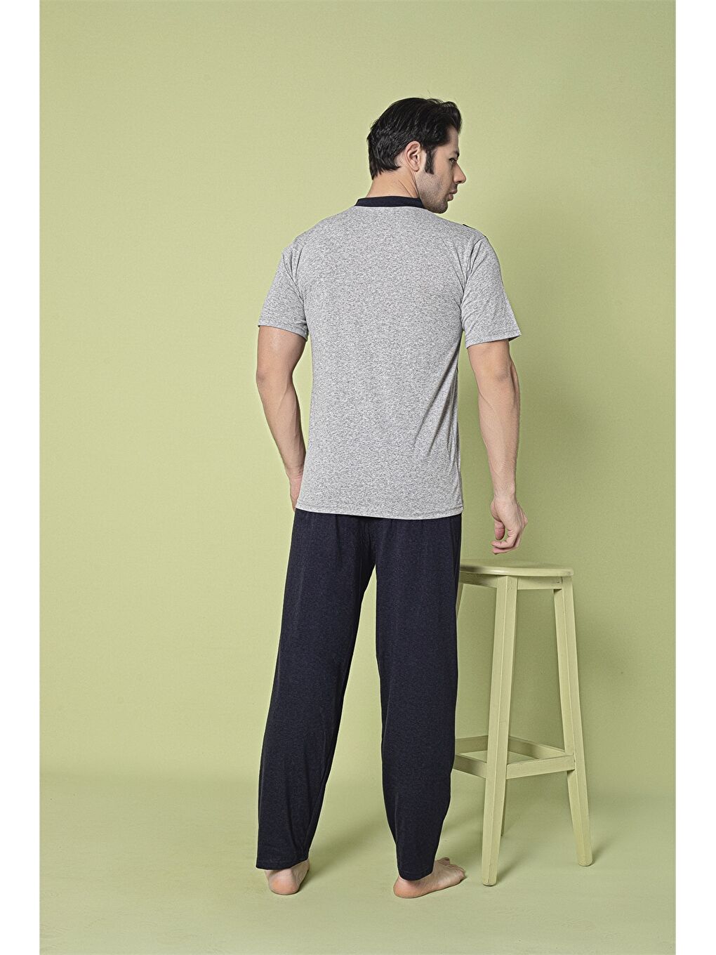 Gri Standart Kalıp Erkek Pijama Takımı-1