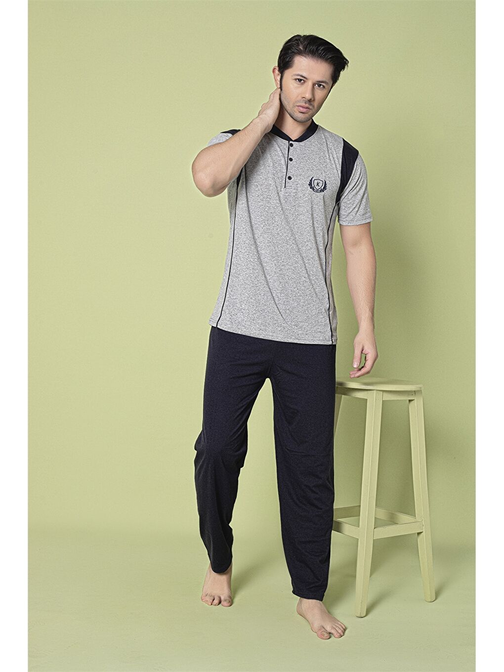 Gri Standart Kalıp Erkek Pijama Takımı-2