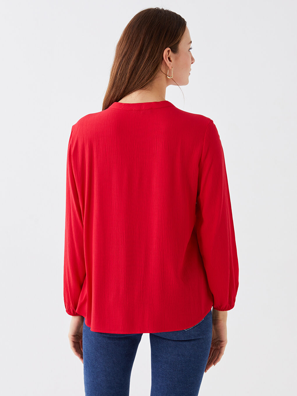 Tie Neck Plain Long Sleeve Women's Blouse-4