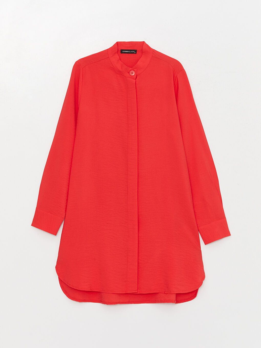 Kırmızı Hakim Yaka Düz Uzun Kollu Kadın Tunik-5