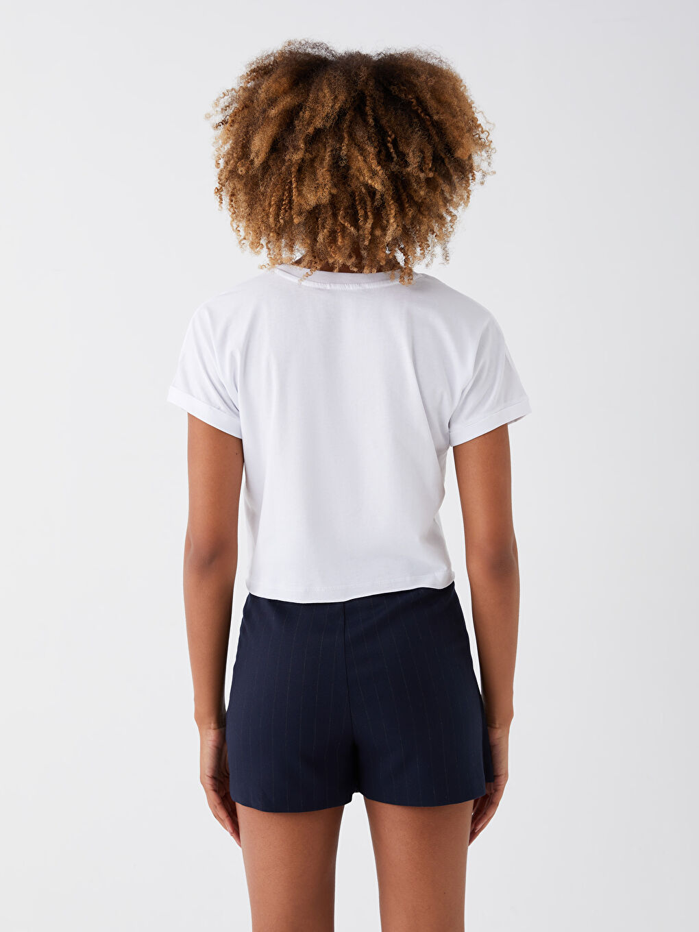 Crew Neck Printed Short Sleeve Women's Crop Top-4