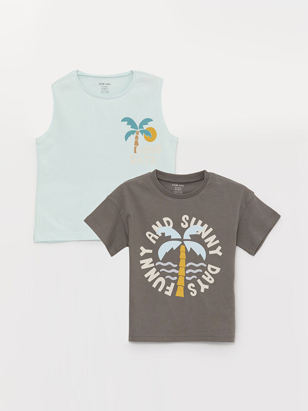 Gri Baskılı Erkek Bebek Atlet ve Tişört 2'li