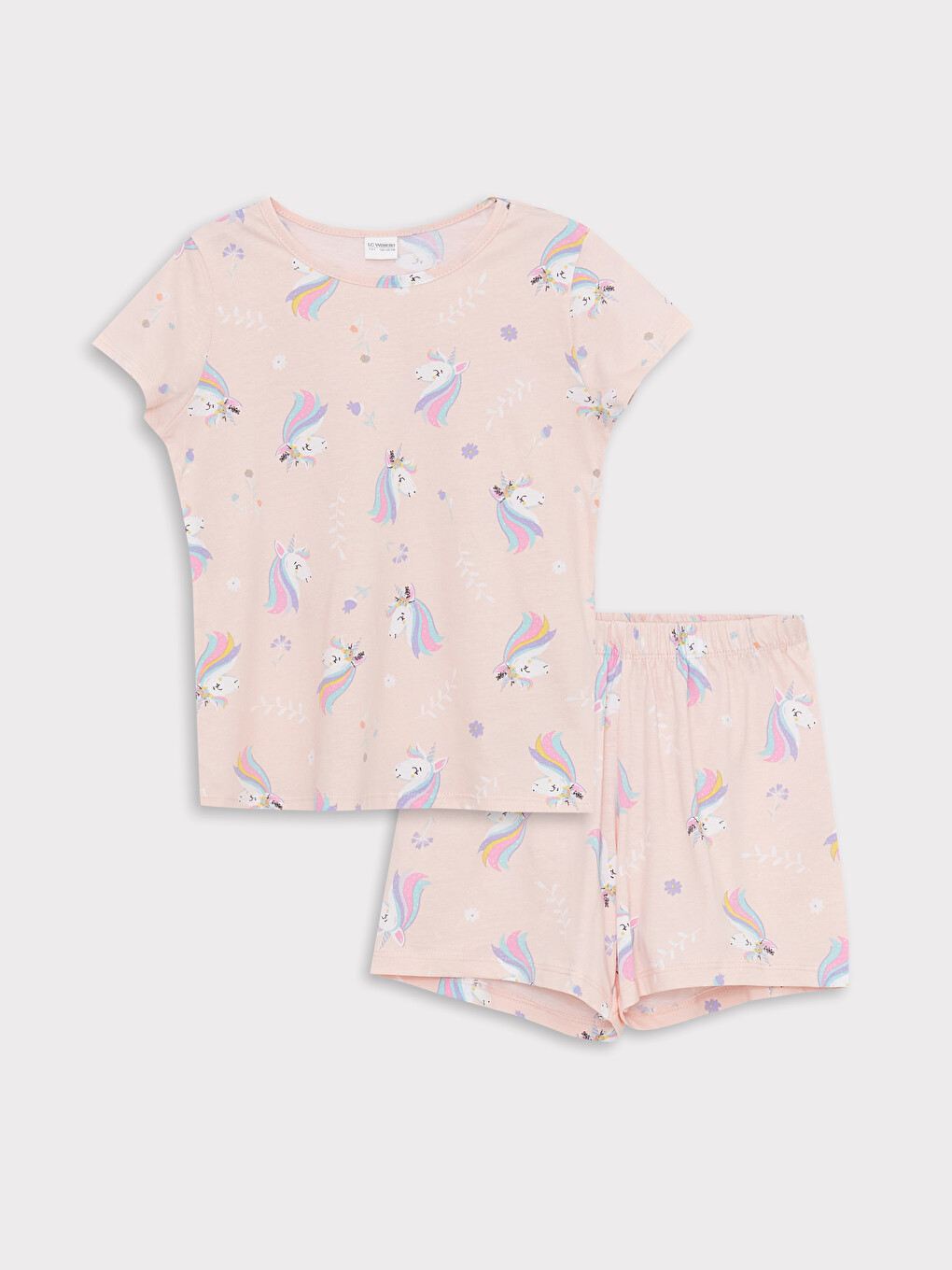 Crew Neck Printed Short Sleeve Girls' Pyjama Set with Shorts