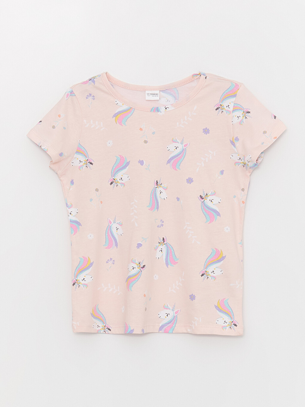 Crew Neck Printed Short Sleeve Girls' Pyjama Set with Shorts-1