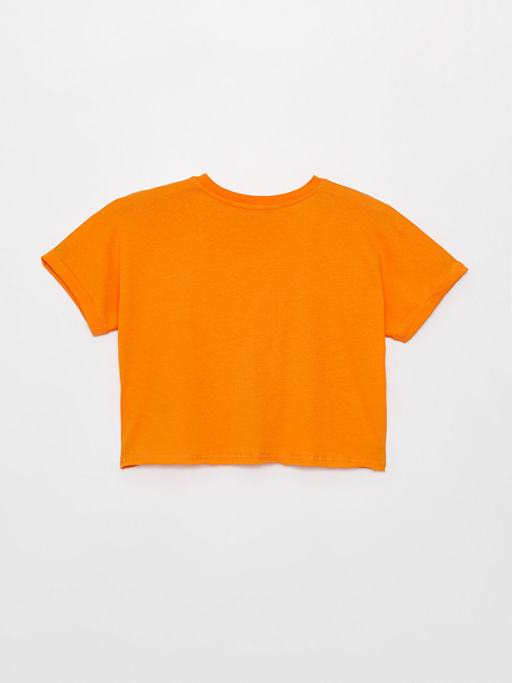 Turuncu Bisiklet Yaka Nakışlı Kısa Kollu Kadın Crop-9