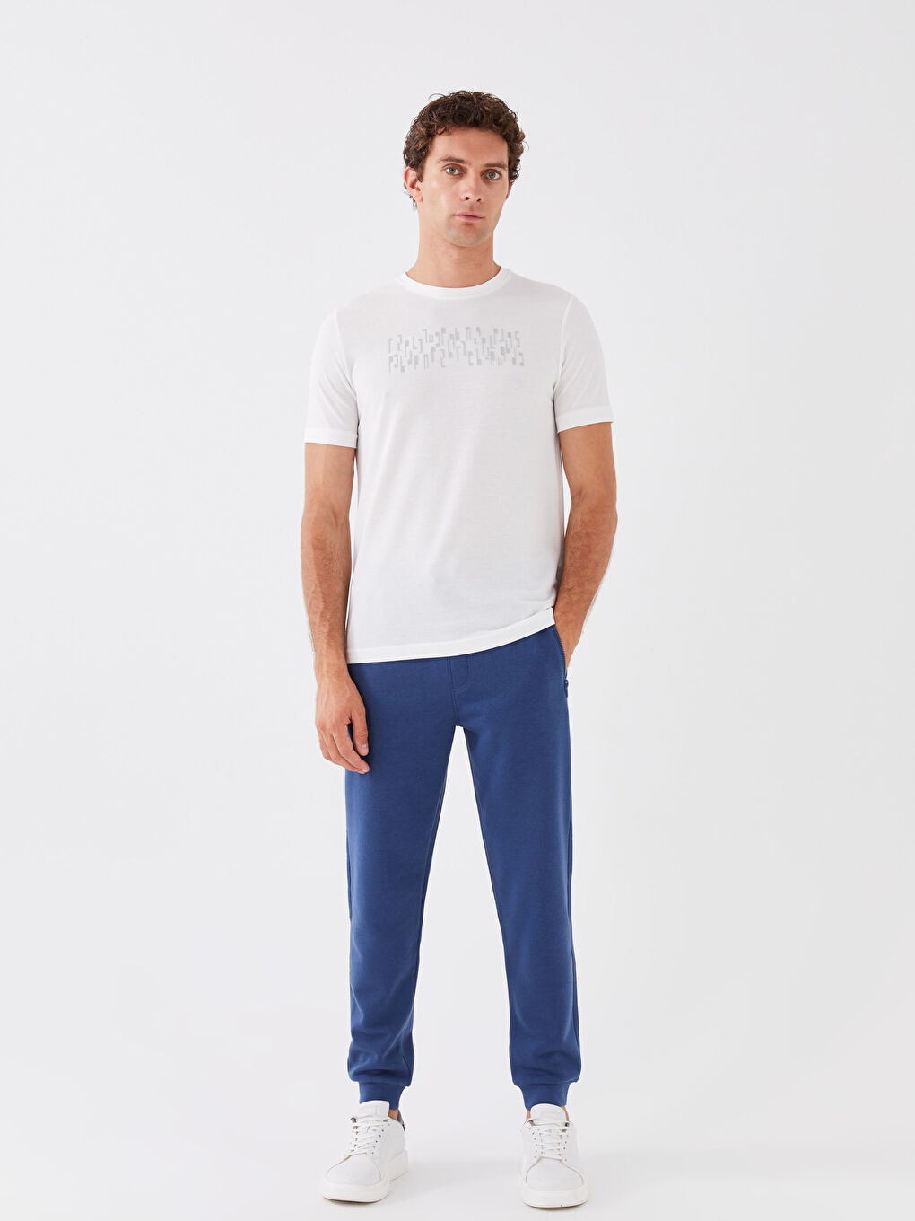 Ekru Bisiklet Yaka Kısa Kollu Baskılı Erkek Tişört-2