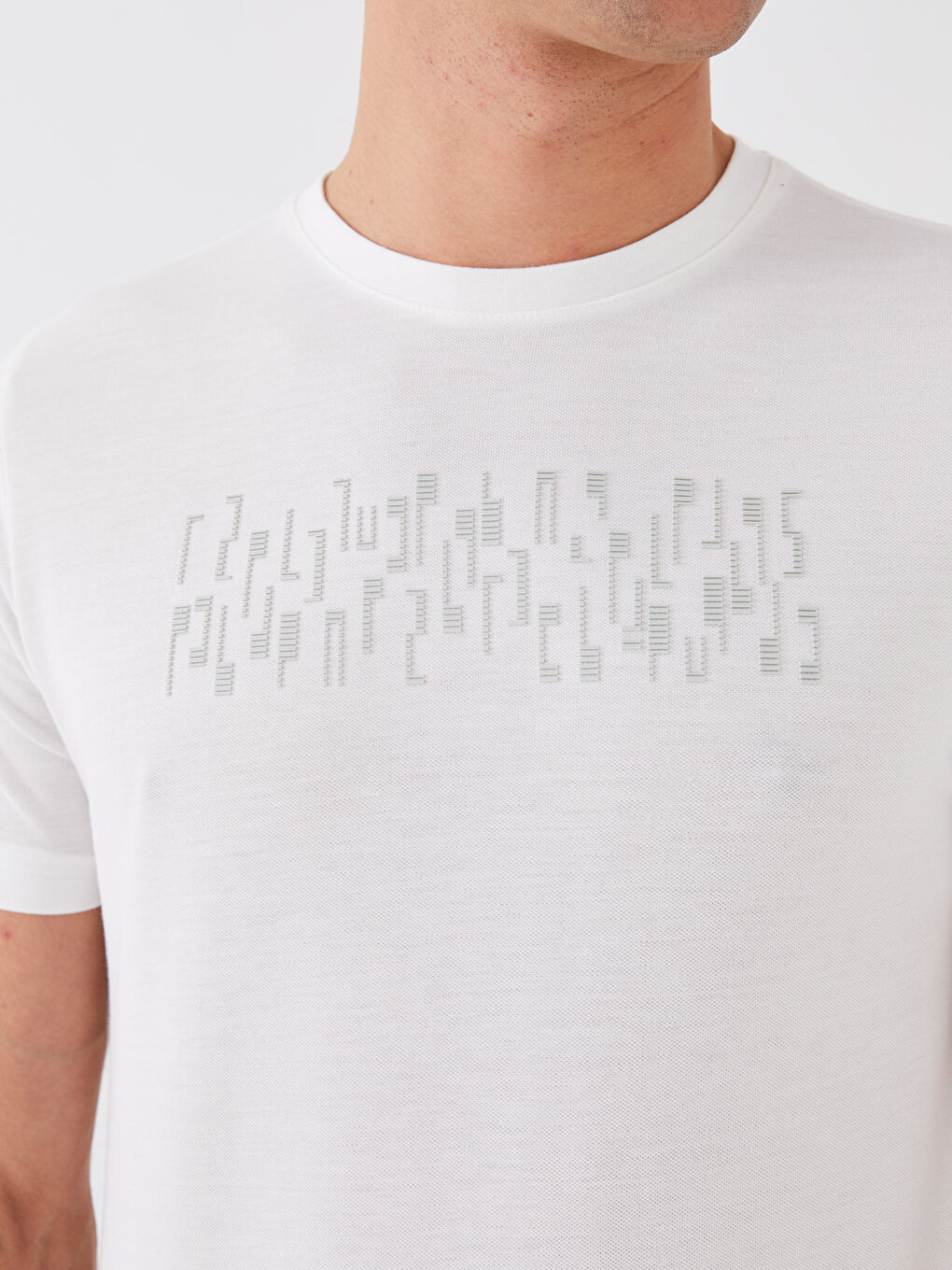 Ekru Bisiklet Yaka Kısa Kollu Baskılı Erkek Tişört-3