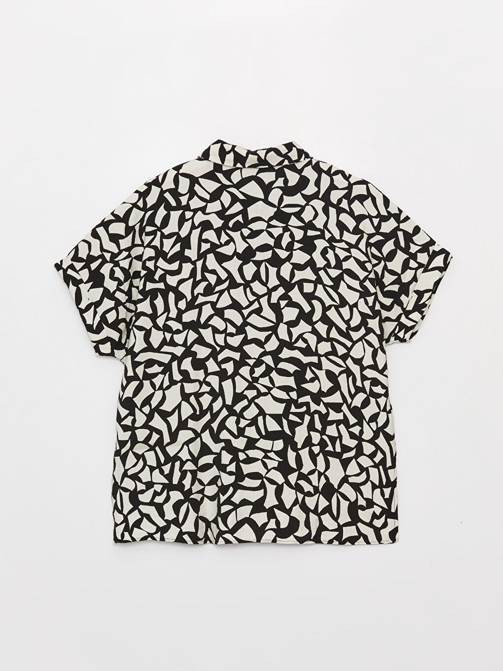 Ekru Desenli Kısa Kollu Oversize Kadın Gömlek-6