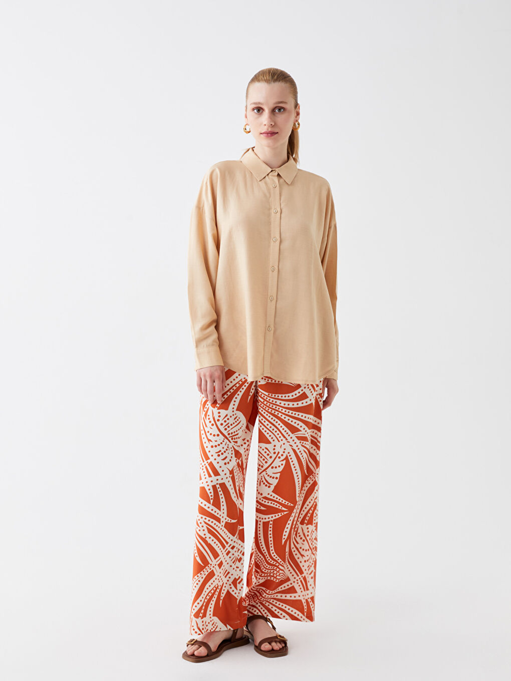 بنطلون نسائي بخصر مرن واسع منقوش للسيدات