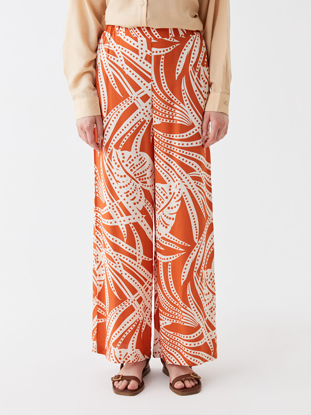 بنطلون نسائي بخصر مرن واسع منقوش للسيدات-2