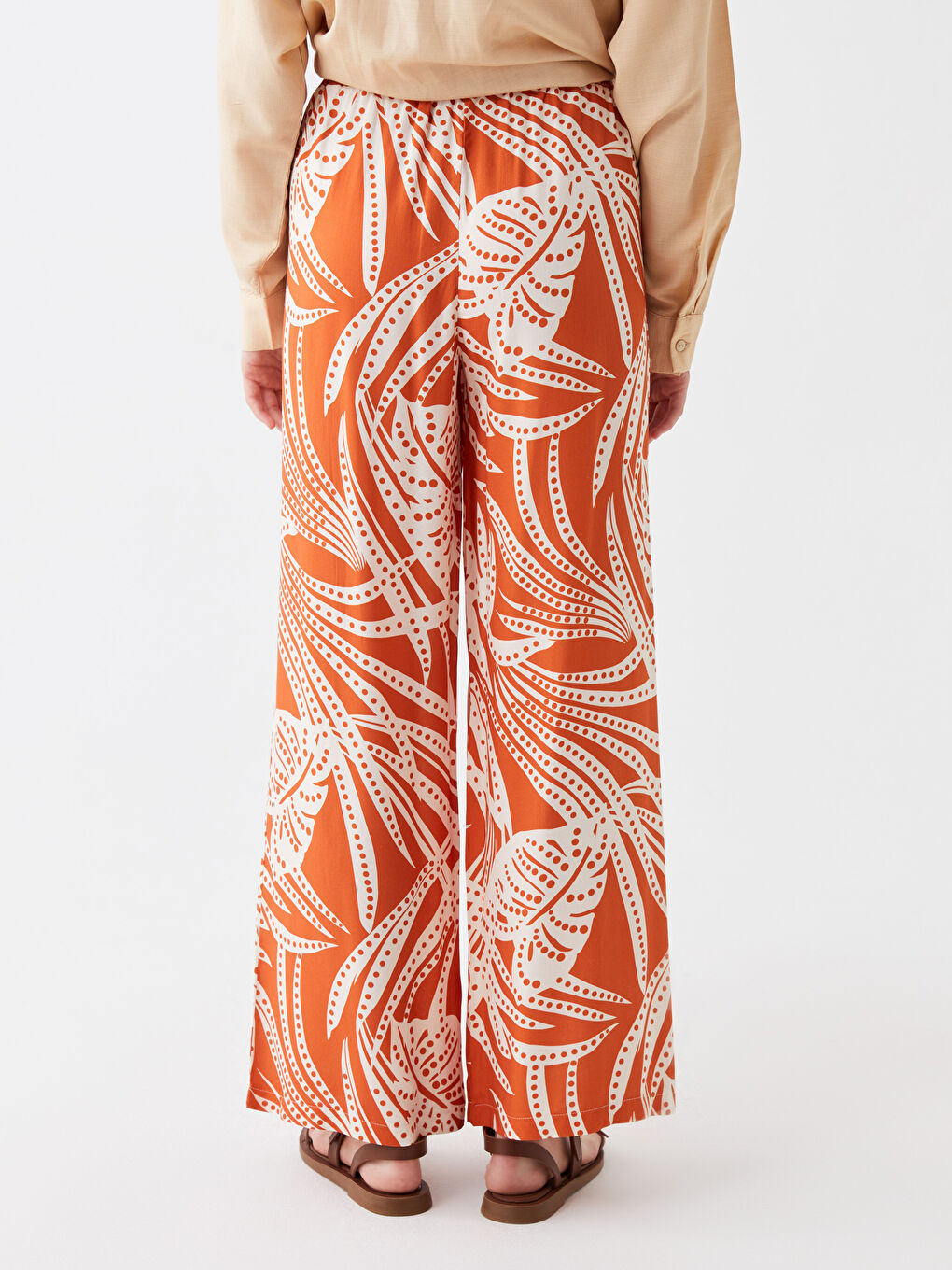 بنطلون نسائي بخصر مرن واسع منقوش للسيدات-3