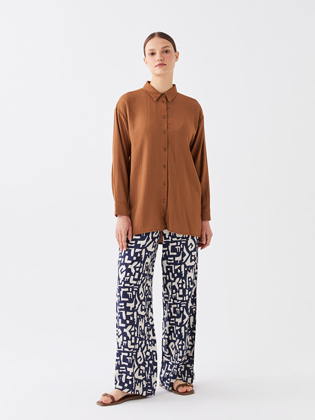 Elasticated Waist Relaxed Fit Patterned Women's Trousers