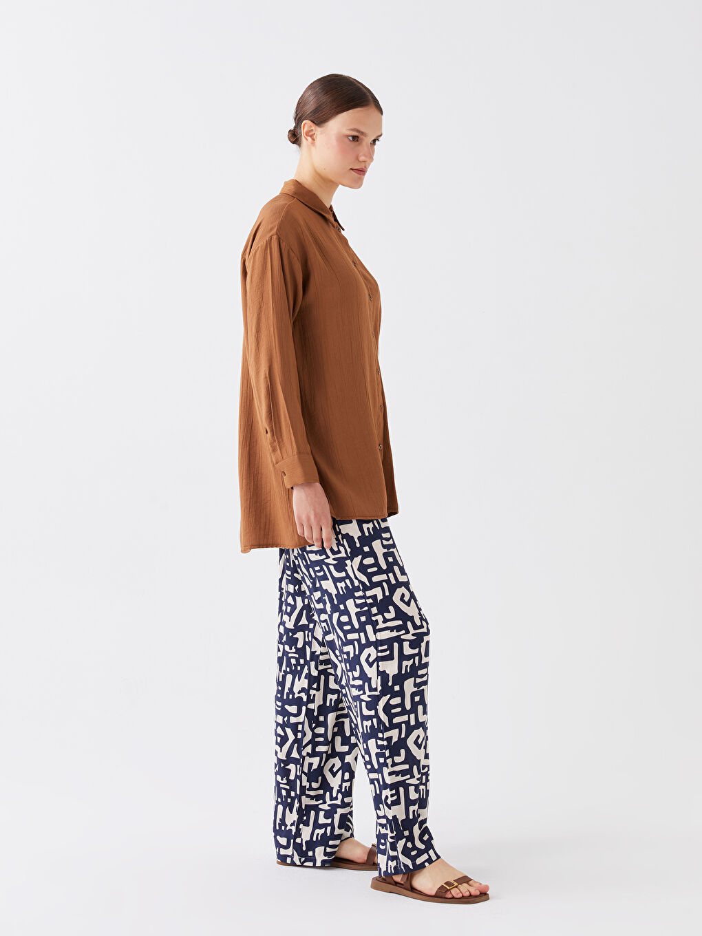 Elasticated Waist Relaxed Fit Patterned Women's Trousers-1