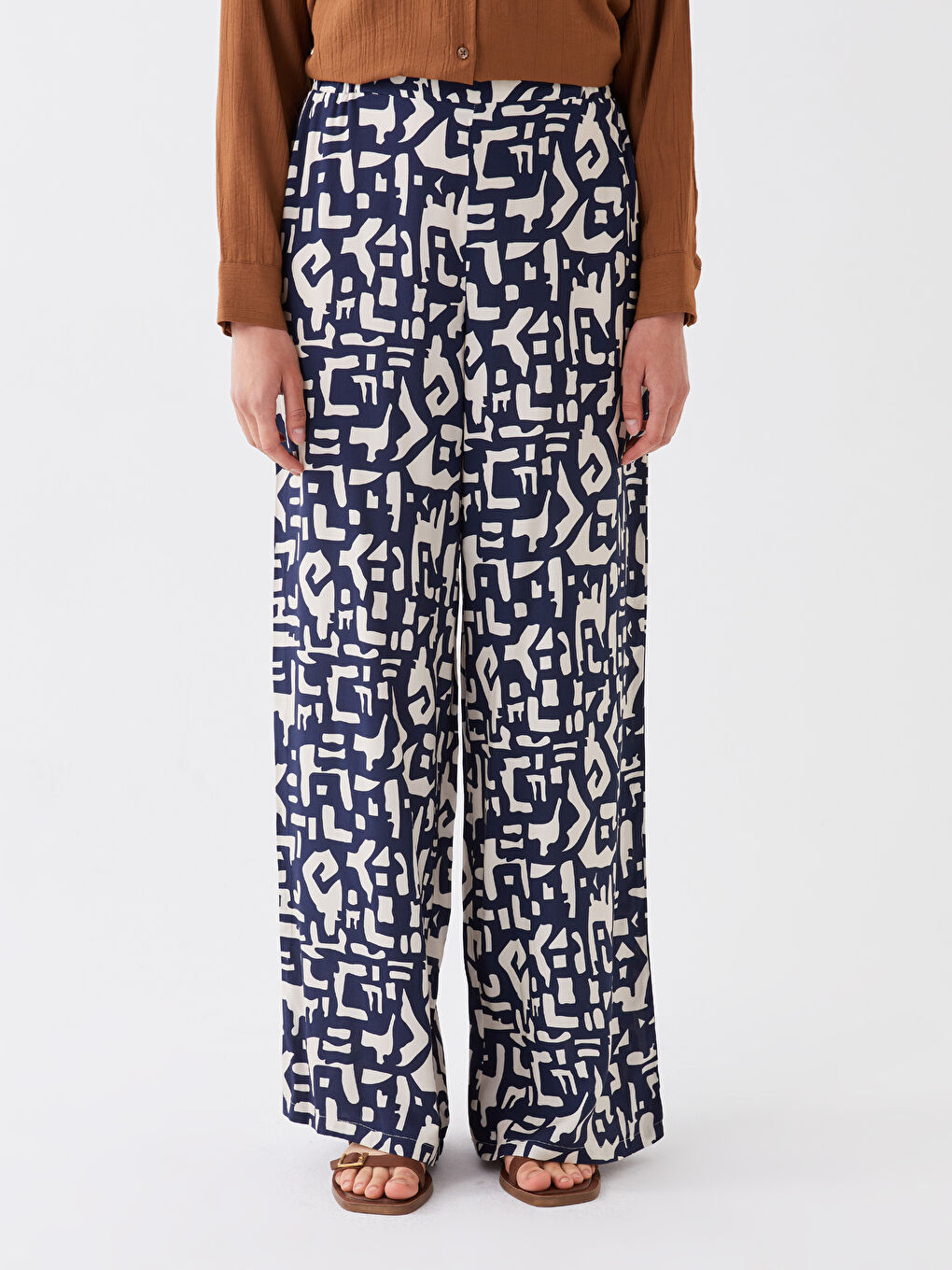 Elasticated Waist Relaxed Fit Patterned Women's Trousers-2