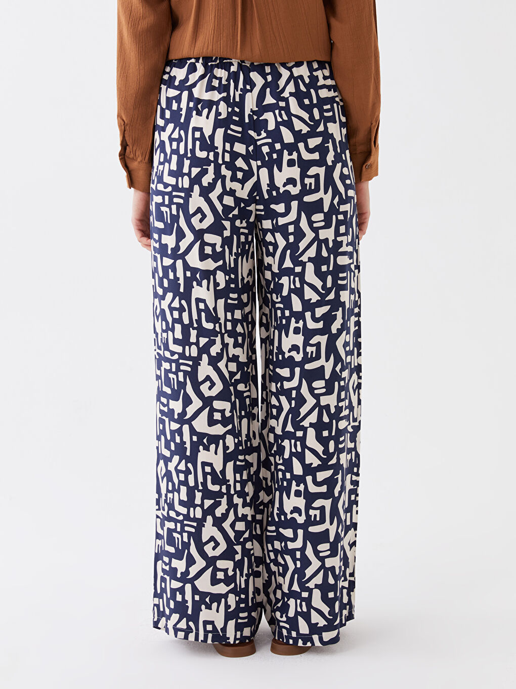 Elasticated Waist Relaxed Fit Patterned Women's Trousers-3