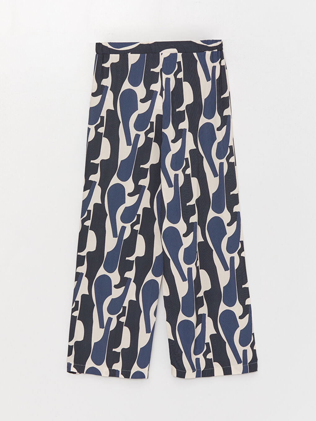 Ekru Beli Lastikli Rahat Kalıp Desenli Kadın Pantolon-6