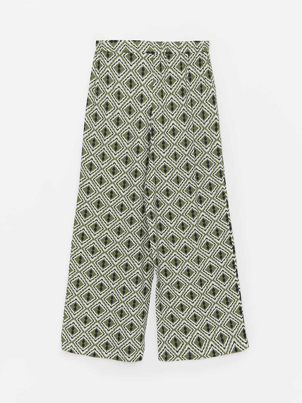 Yeşil Beli Lastikli Rahat Kalıp Desenli Kadın Pantolon-6