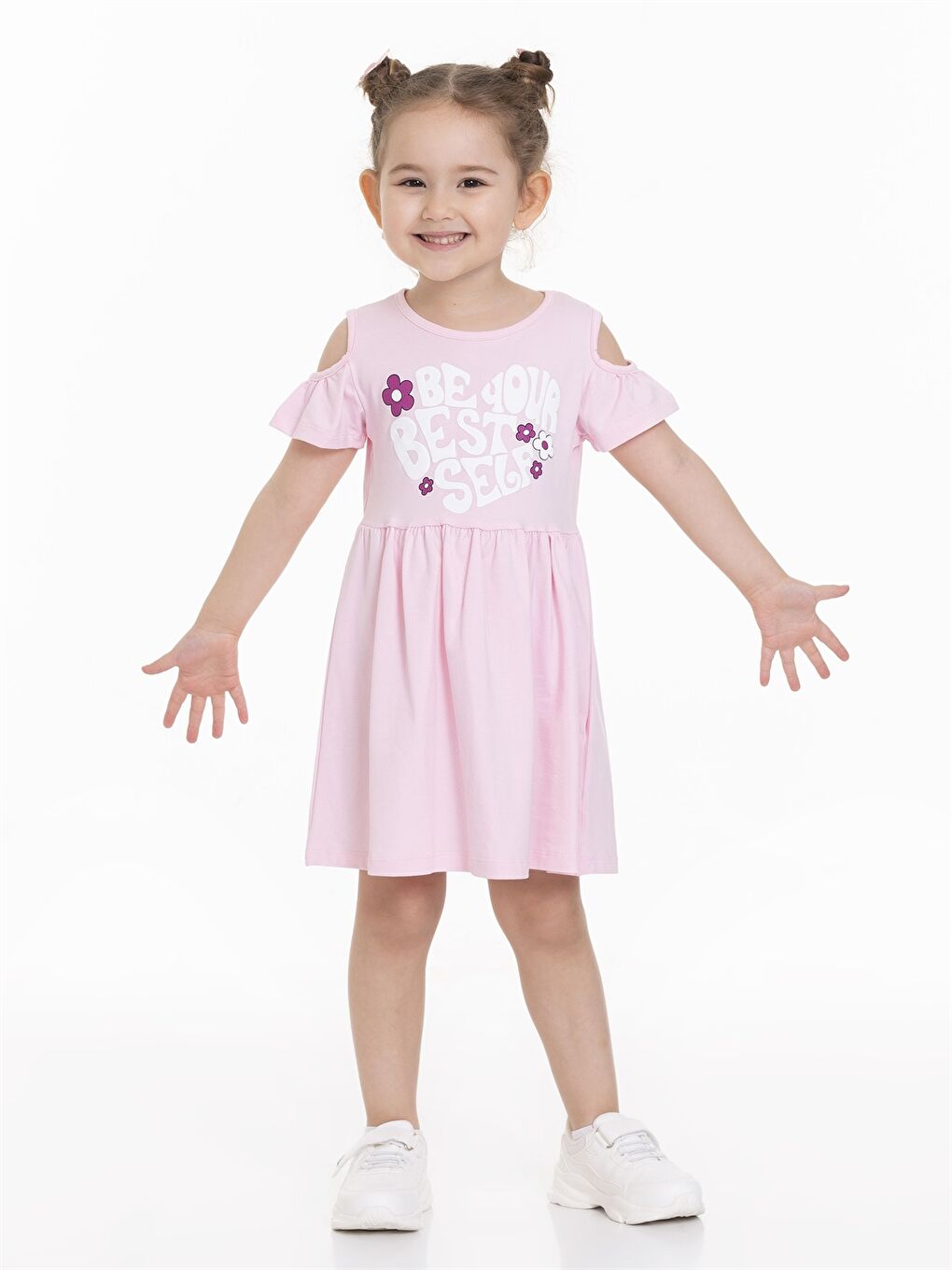 Pembe Bisiklet Yaka Kısa Kollu Kız Bebek Elbise