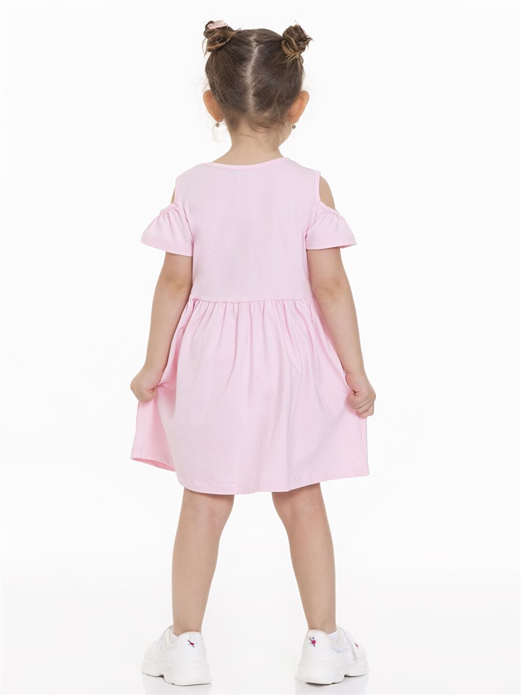 Pembe Bisiklet Yaka Kısa Kollu Kız Bebek Elbise-3