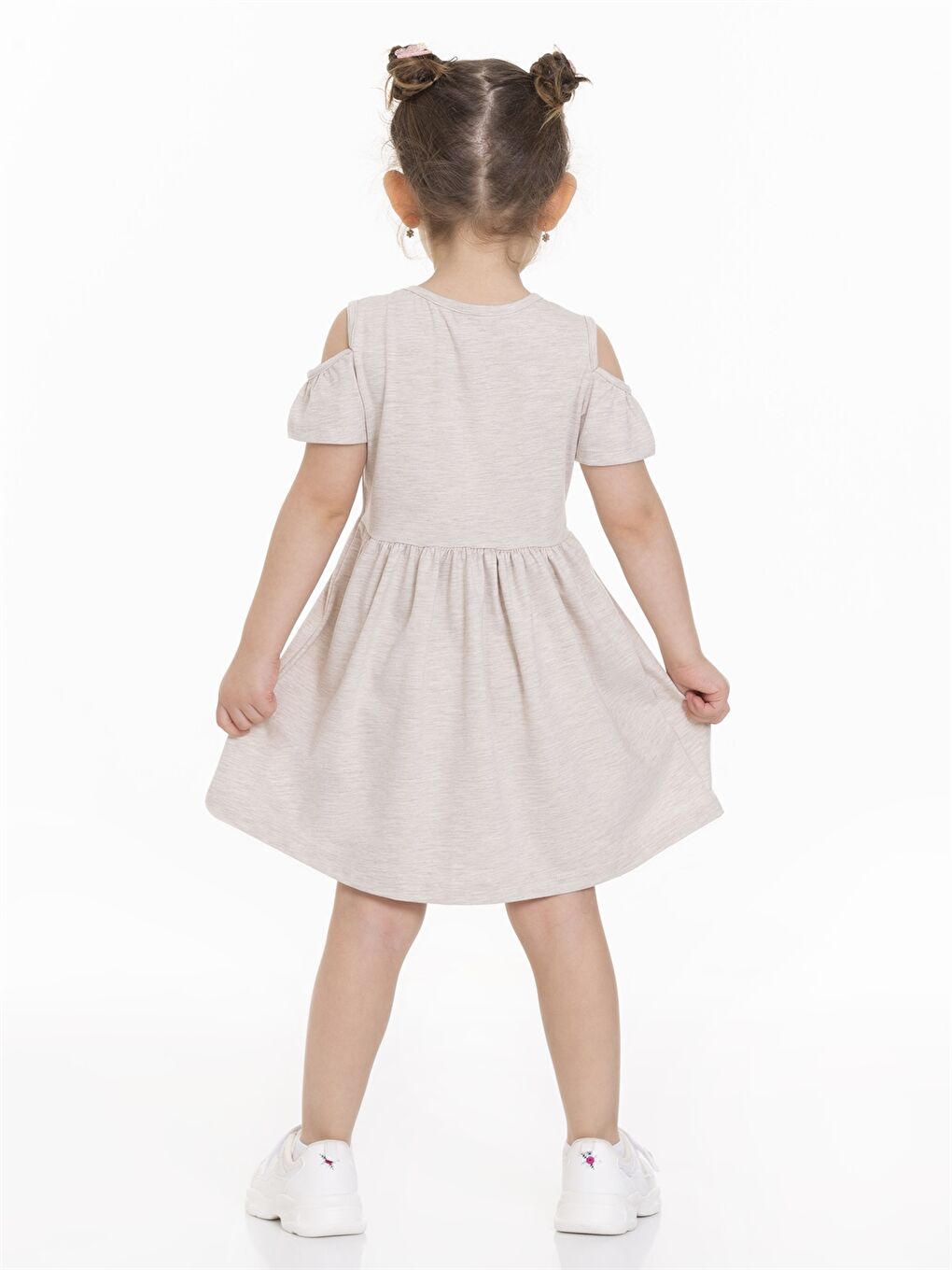 Kahverengi Bisiklet Yaka Kısa Kollu Kız Bebek Elbise-3