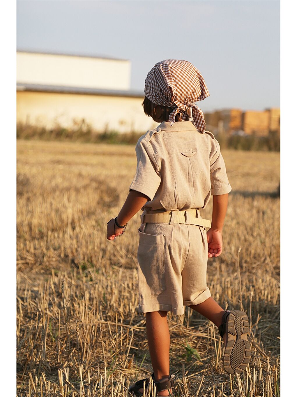 Ekru Kısa Kollu Unisex Bebek Tulum-1