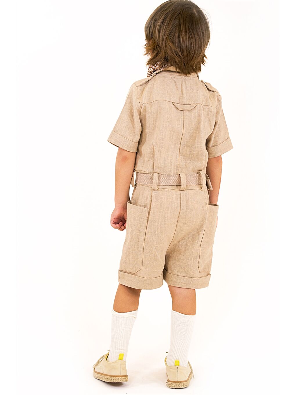 Ekru Kısa Kollu Unisex Bebek Tulum-3