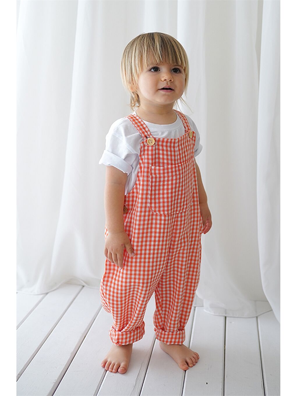 Turuncu Kare Yaka Unisex Bebek Tulum