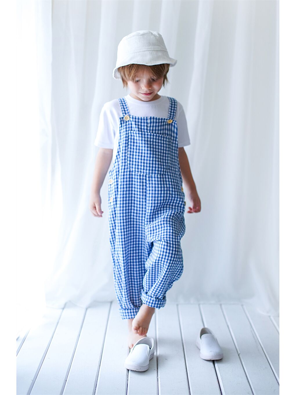 Mavi Kare Yaka Unisex Bebek Tulum