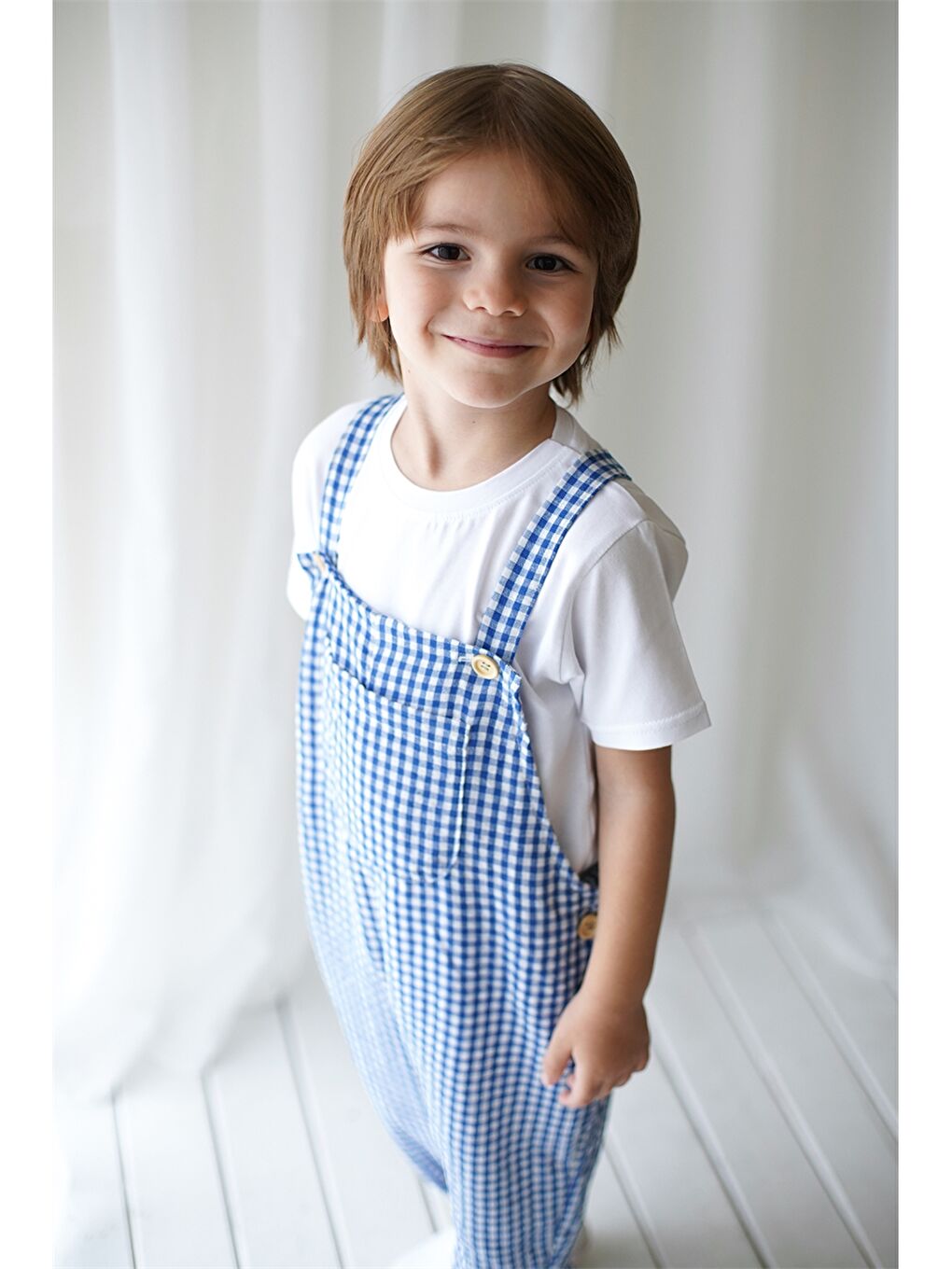 Mavi Kare Yaka Unisex Bebek Tulum-1