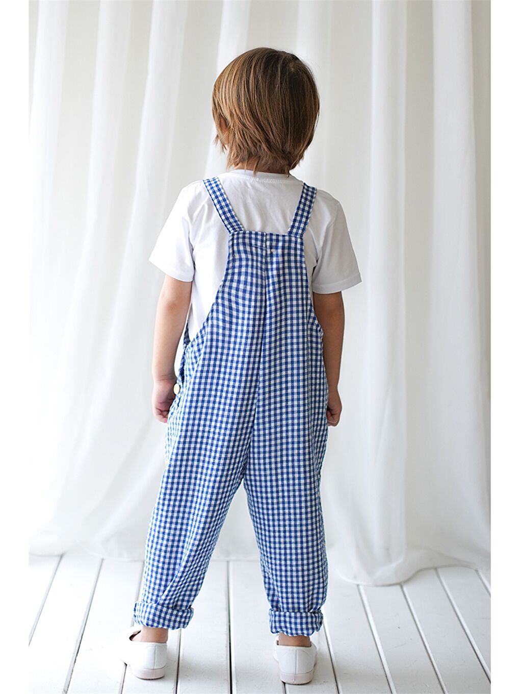 Mavi Kare Yaka Unisex Bebek Tulum-3