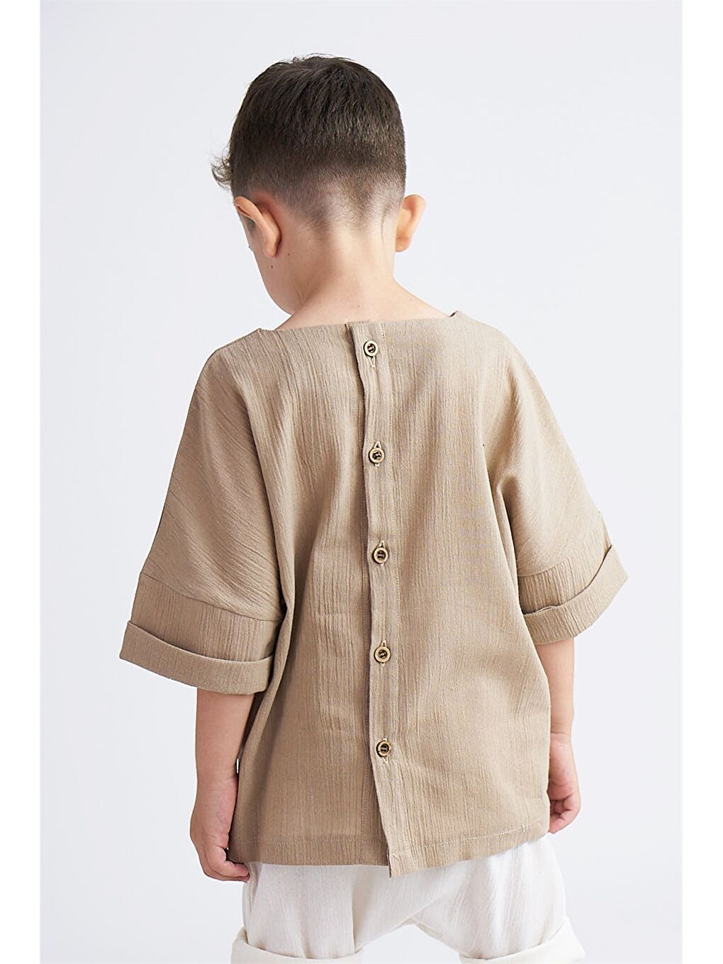 Bej Erkek Bebek Gömlek ve Şort 2'li Takım-1