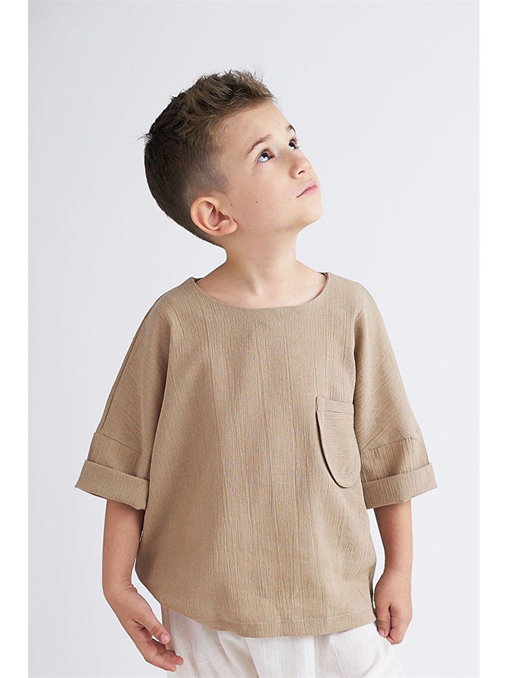 Bej Erkek Bebek Gömlek ve Şort 2'li Takım-2