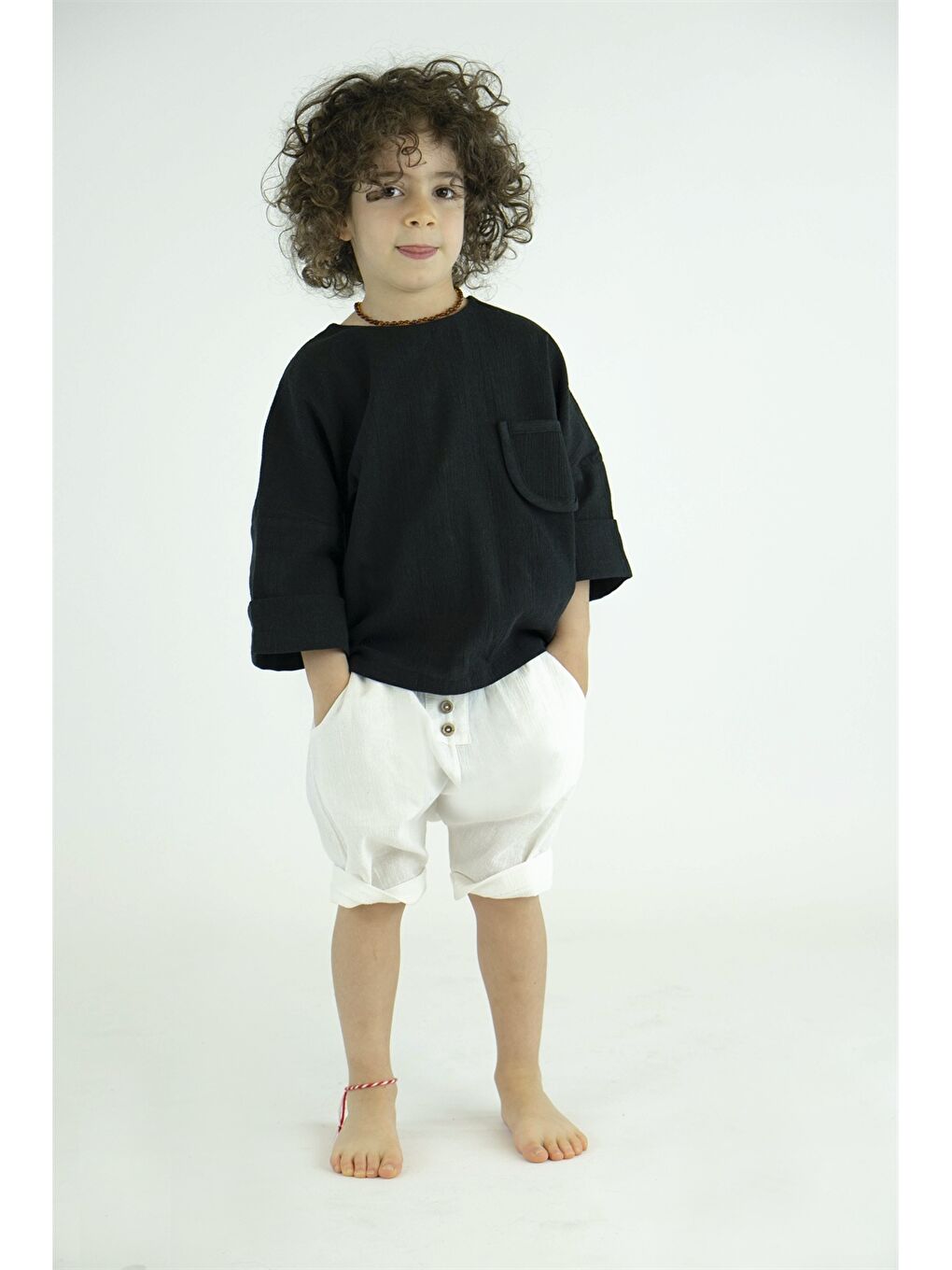 Siyah Erkek Bebek Gömlek ve Şort 2'li Takım