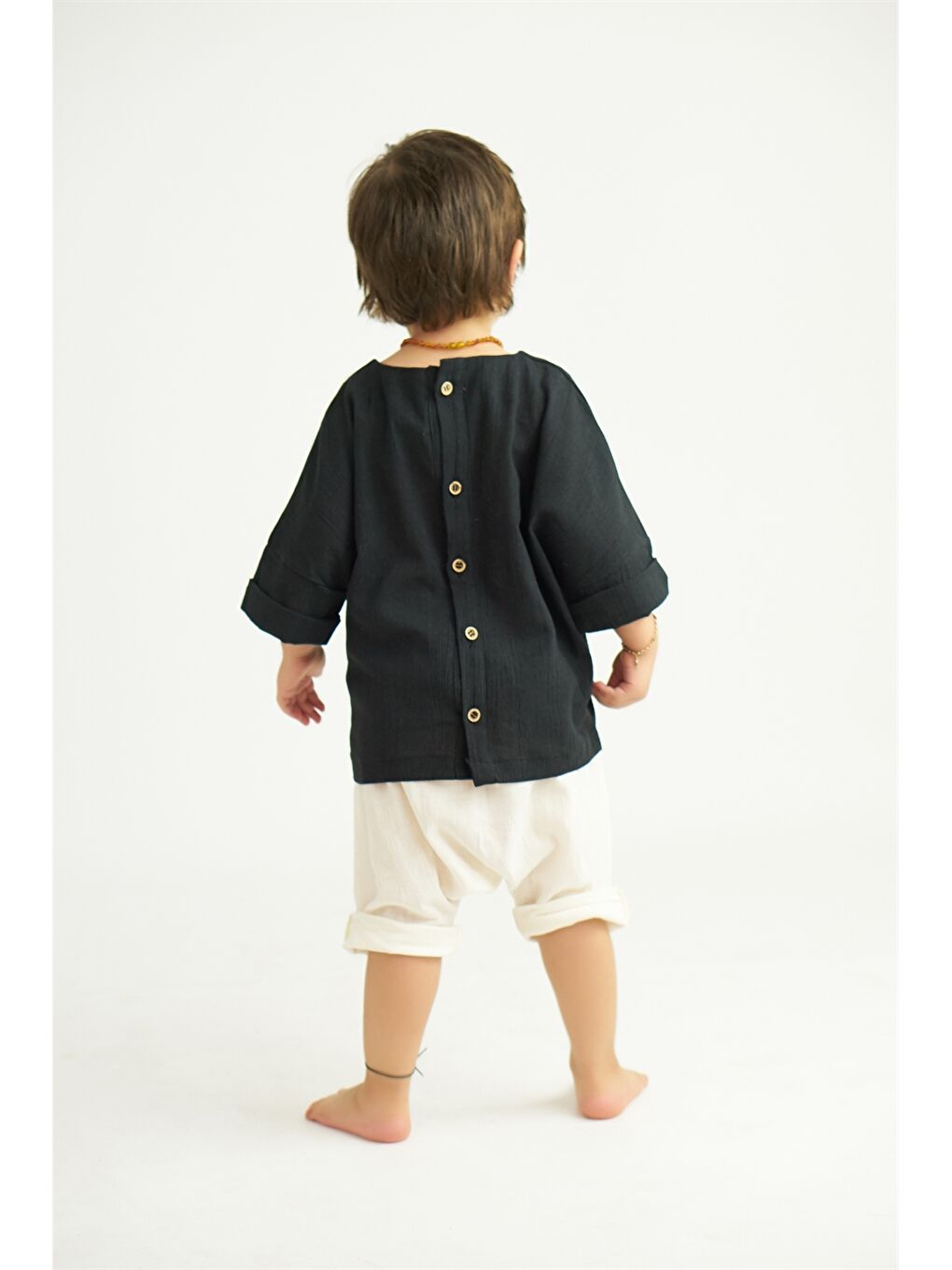 Siyah Erkek Bebek Gömlek ve Şort 2'li Takım-3