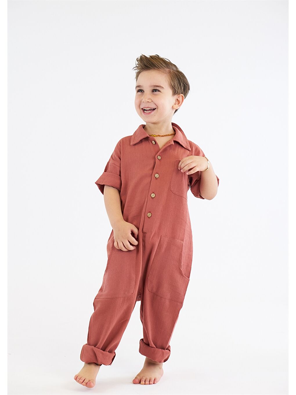 Catz Kids Kahverengi Kısa Kollu Unisex Bebek Tulum