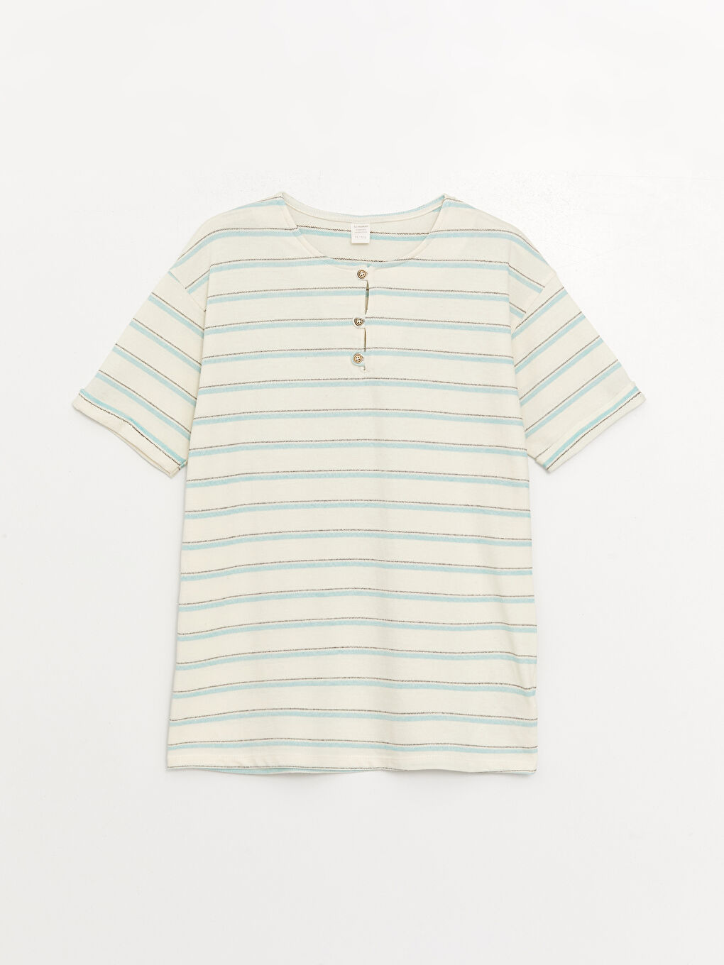 Mavi Rahat Kalıp Bisiklet Yaka Çizgili Erkek Çocuk Tişört-1