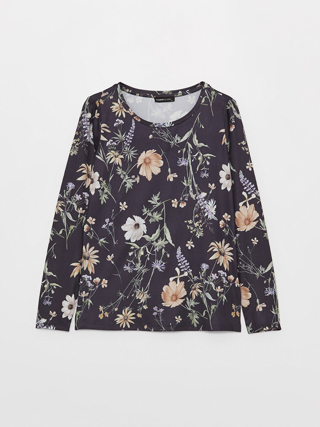 Crew Neck Floral Long Sleeve Women's Blouse-5
