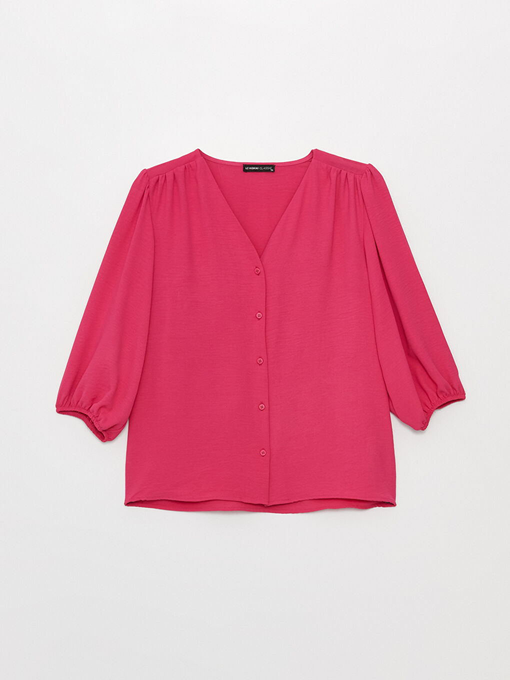 Fuşya Kadın V Yaka Düz Bluz-5