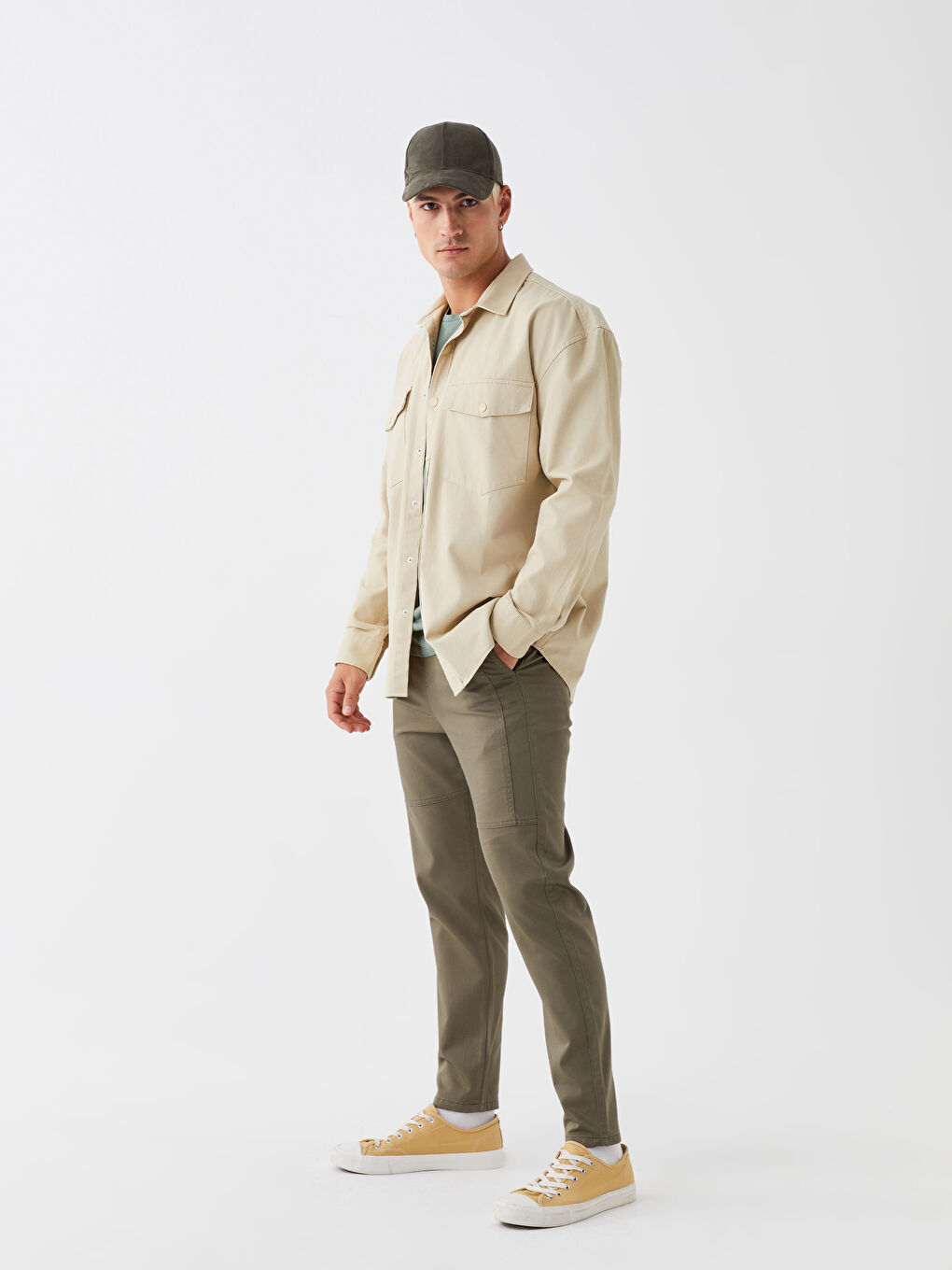 Haki Standart Kalıp Erkek Pantolon-1