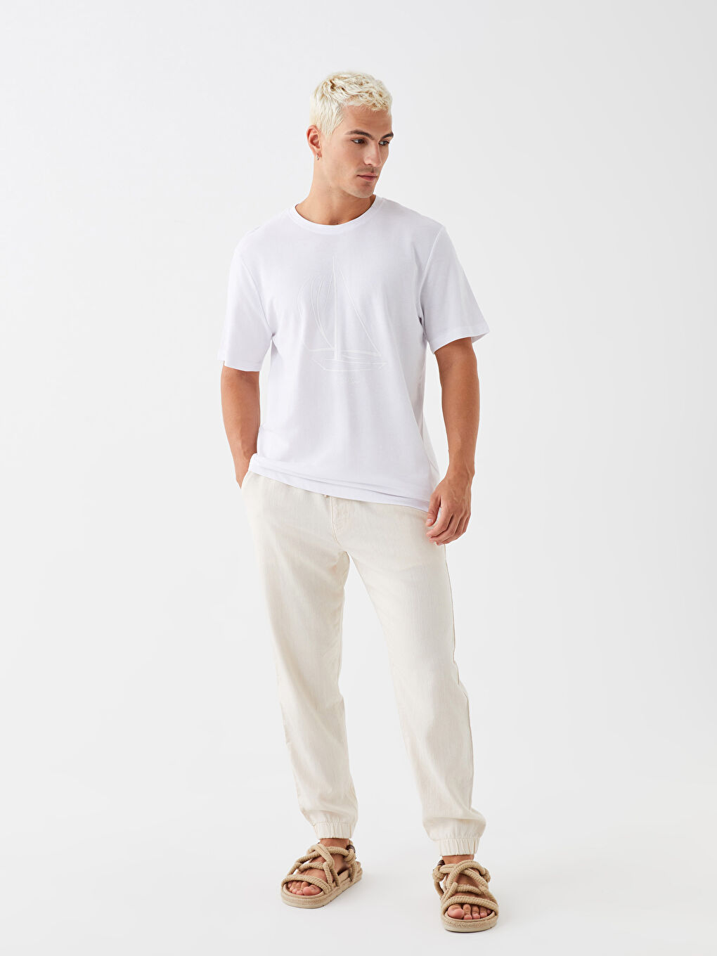 Bej Standart Kalıp Erkek Pantolon-1