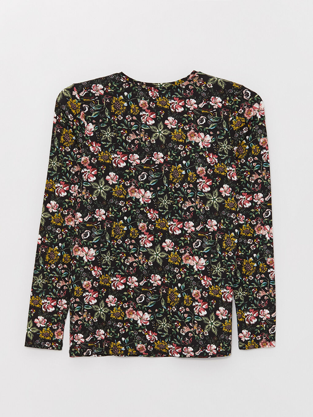 Siyah Bisiklet Yaka Çiçekli Uzun Kollu Kadın Bluz-6